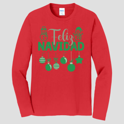 Adult Long Sleeve Shirt - Winter Holidays - Feliz Festive - Green Thumbnail